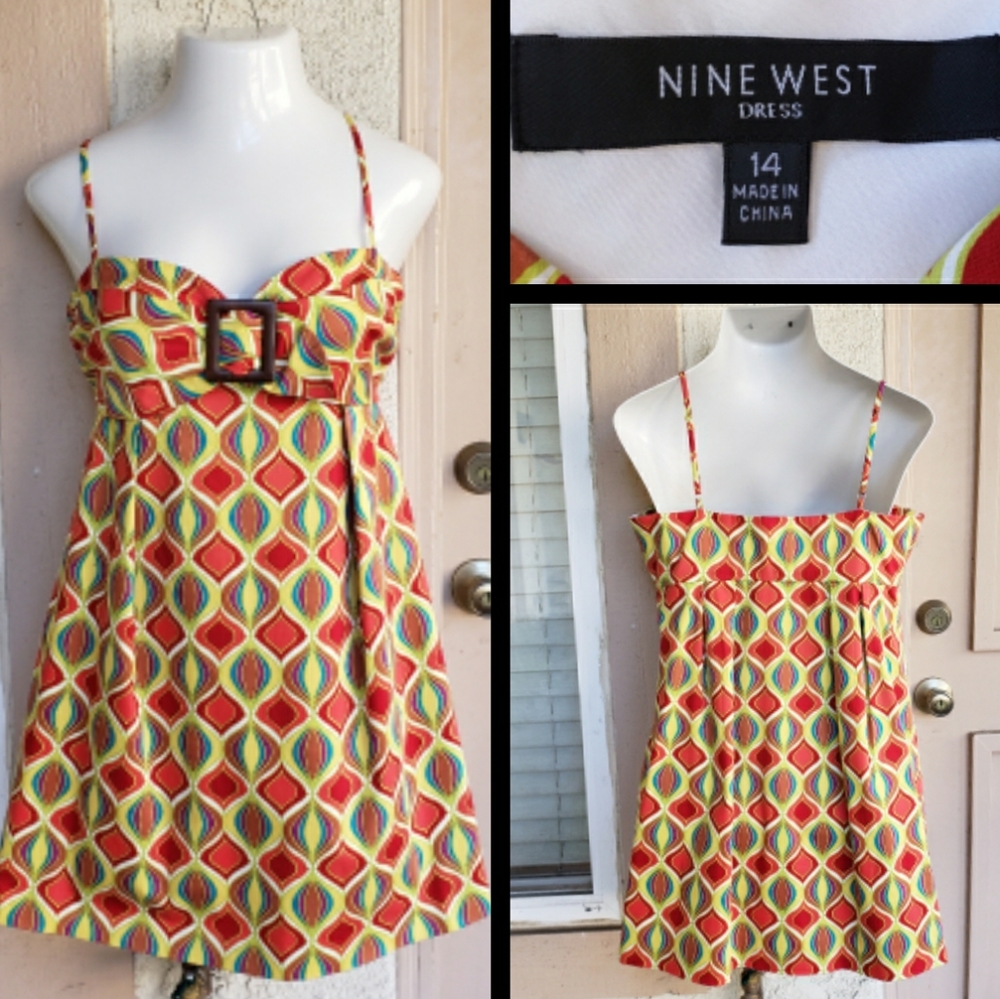 14 NINE WEST spaghetti strap cotton print dress
